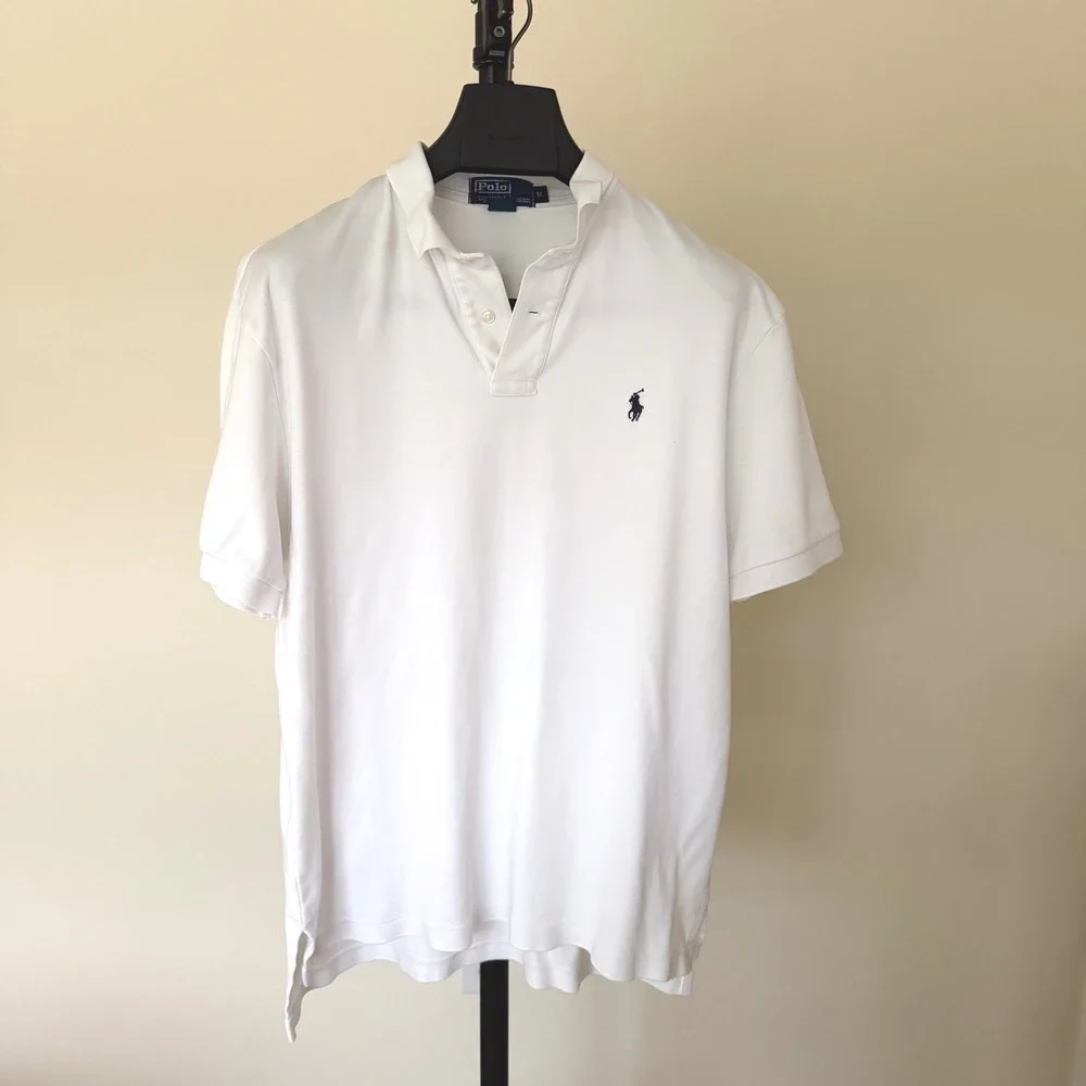 Lot of 2 Polo Ralph Lauren White Short Sleeve Pony Logo Polo Shirts Medium